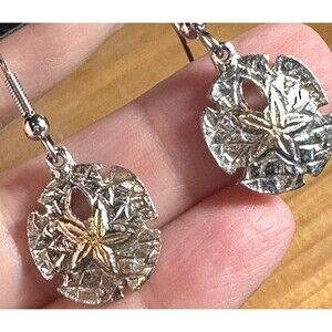 Genuine Mercasite Earrings Dangle Sand Dollar Ocean beach boho silver tone
